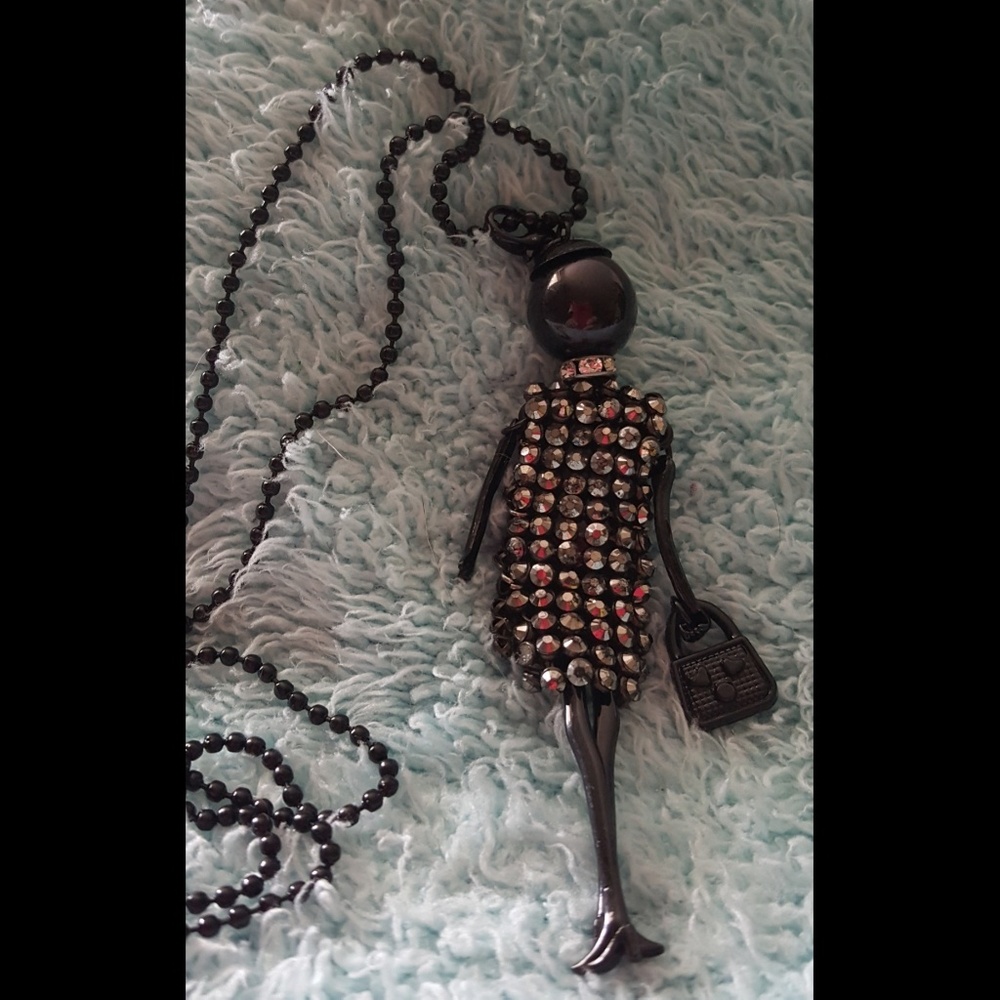 WOMENSNECKLACE~ RHINESTONE GLITZY LADY PENDANT MOVEABLE PARTS~BLACK OR PINK~NWOT - Picture 5 of 7