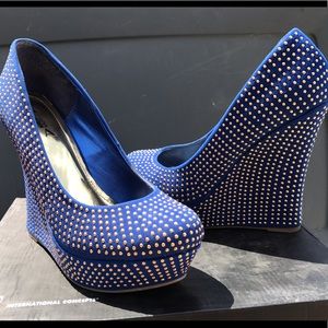 Blue high heeled wedges