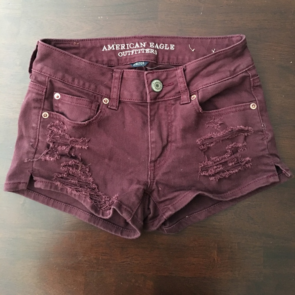 Maroon American eagle jean shorts