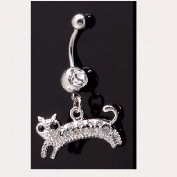 Cubic Zirconia DANGLE Cat Belly Ring - Picture 1 of 1