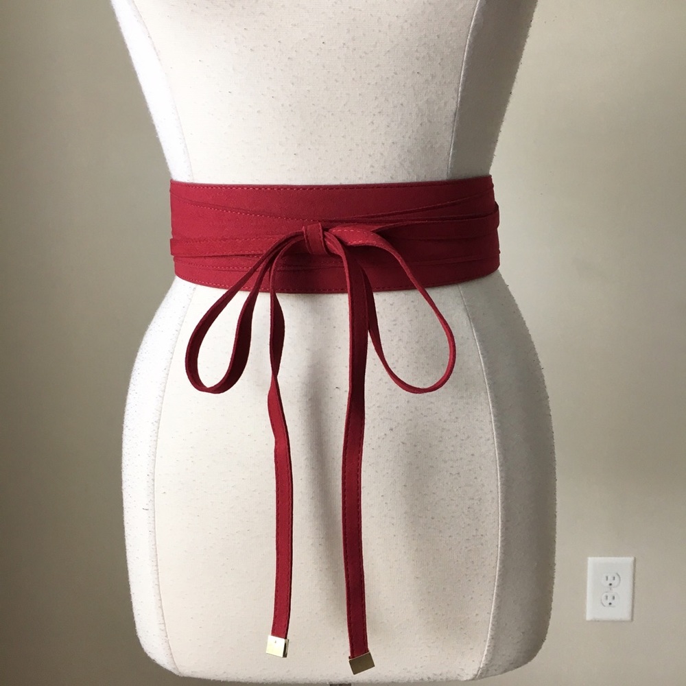 Red pink suede obi belt - Picture 2 of 4