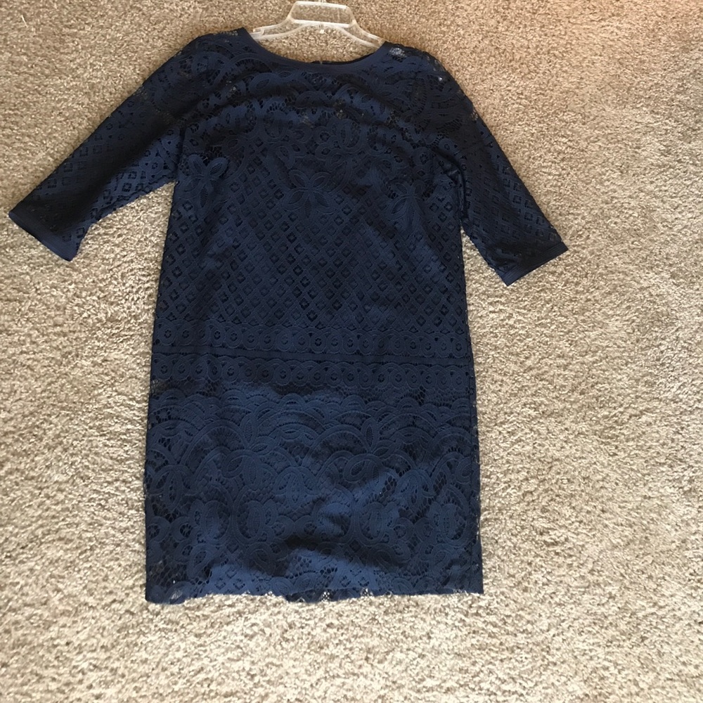 Navy lace eyelet shift dress