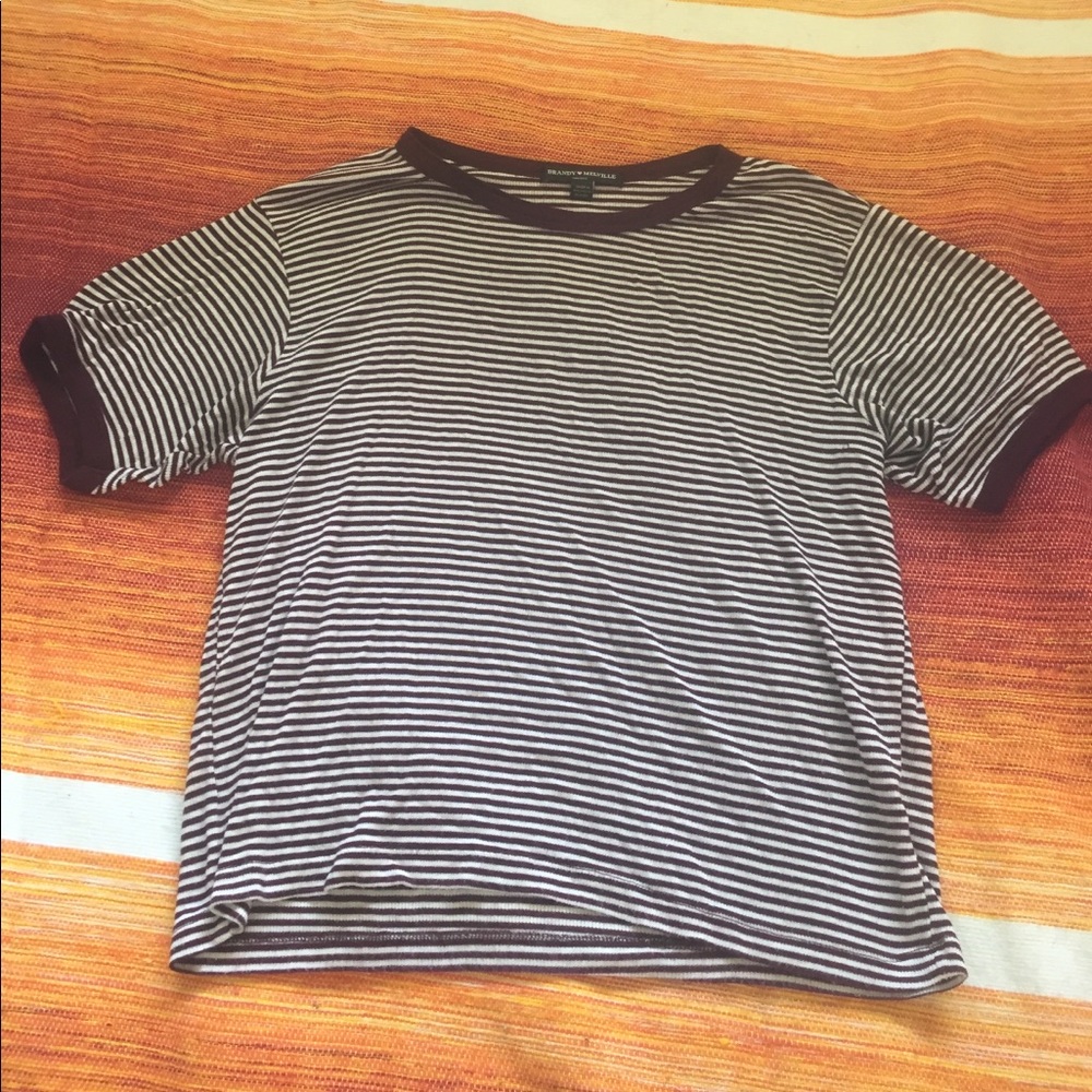 Brandy Melville Maroon Striped Tee