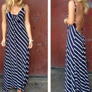 Navy and white striped summer maxi dress