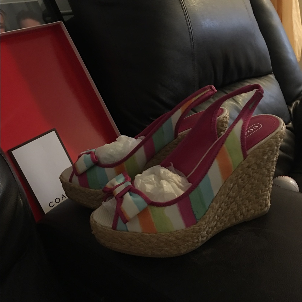 Authentic Coach Peep-Toe Water Colors Espadrilles