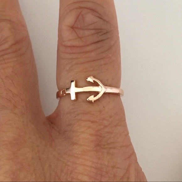 Rose Gold Plated Sterling Silver Anchor Ring, Silverer Rings, Boat Ring, Cross - Picture 2 of 6