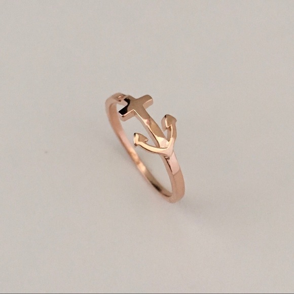 Rose Gold Plated Sterling Silver Anchor Ring, Silverer Rings, Boat Ring, Cross - Picture 5 of 6