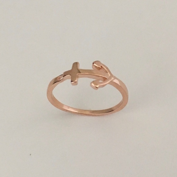 Rose Gold Plated Sterling Silver Anchor Ring, Silverer Rings, Boat Ring, Cross - Picture 1 of 6