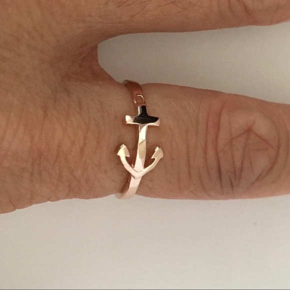 Rose Gold Plated Sterling Silver Anchor Ring, Silverer Rings, Boat Ring, Cross - Picture 4 of 6