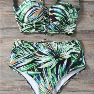 green leaf high waisted bikini