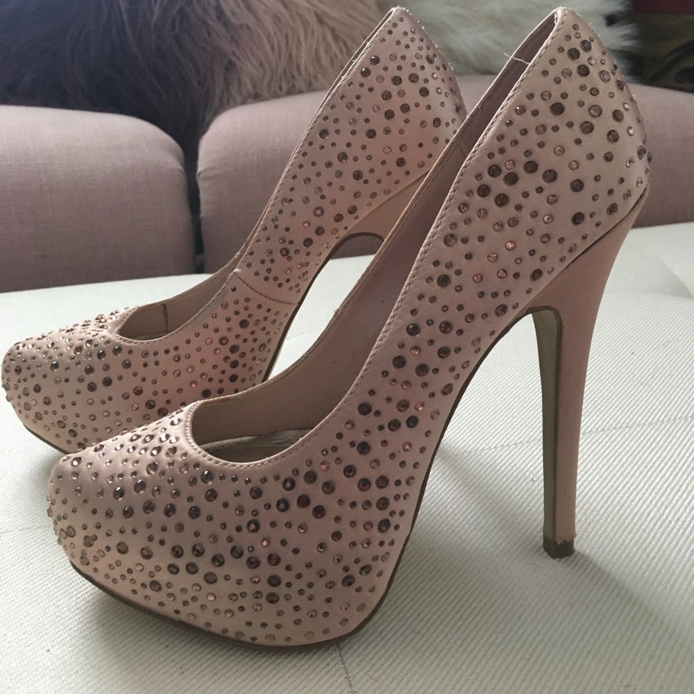 Size 6 blush heels with rhinestones