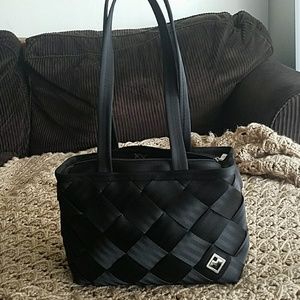 Black seatbelt purse