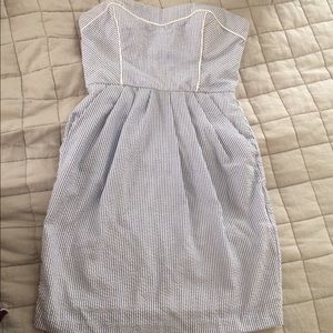 Seersucker light blue strapless dress