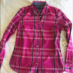 Tommy Hilfiger Fuchsia Red Button Down Blouse