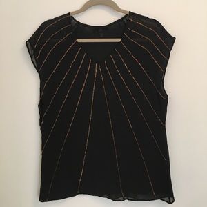 Banana Republic Black Blouse with Bronze Beading