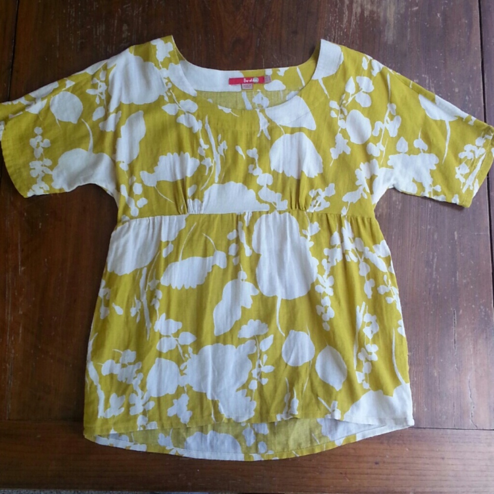Boden Soft Viscose Modern Floral Top Mustard Ivory