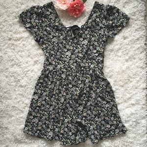 tie up back floral romper dress