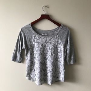 grey 3/4 sleeve lace shirt