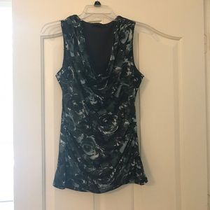 Limited Green Floral Sleeveless Cowl Neck Tank, Sm