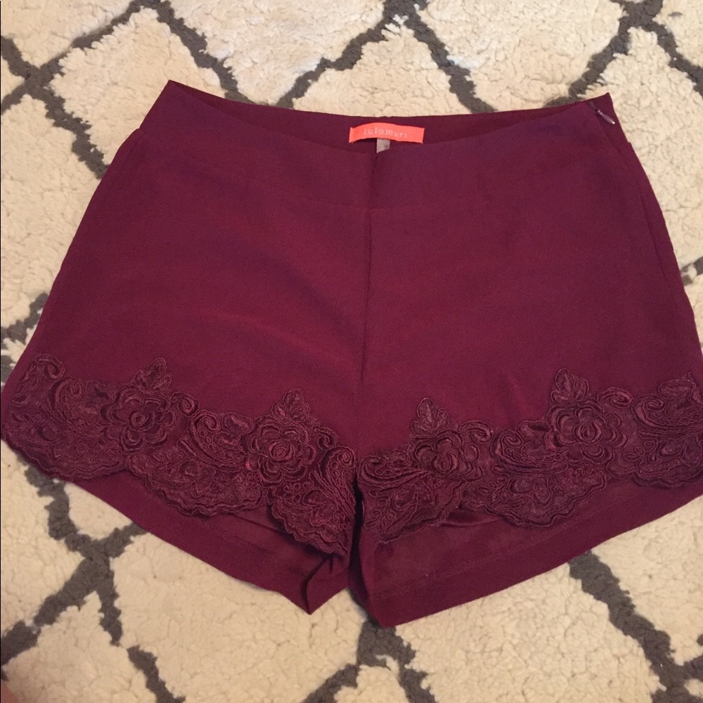 Lulumari Maroon Shorts with Lace