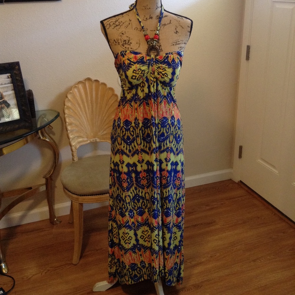 Derek Heart Multi Colored Halter Maxi Dress - Picture 1 of 7