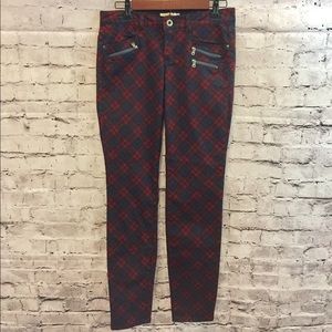 NWT Jolt Blue Burgundy Plaid Skinny Stretch Jeans