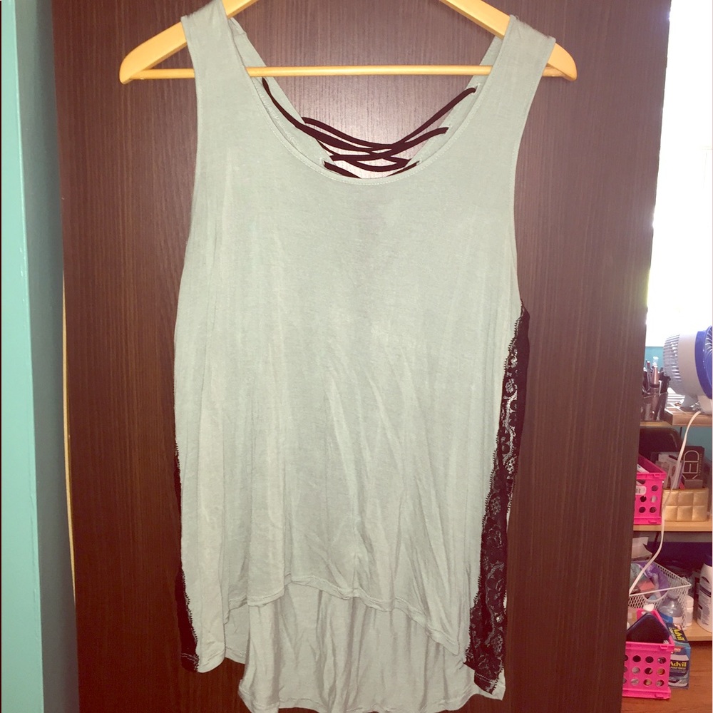 ‼️SALE‼️Light blue tank top with black lace