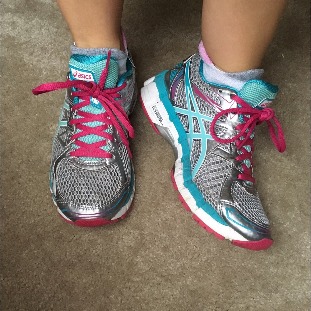 Asics silver, blue & pink shoes size 7