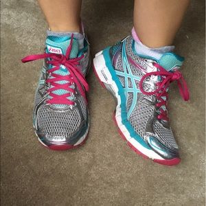 Asics silver, blue & pink shoes size 7
