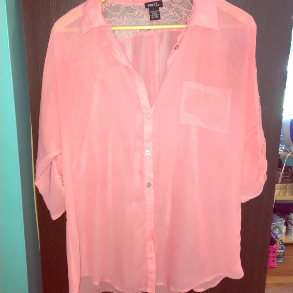 Pink buttoned blouse with lace