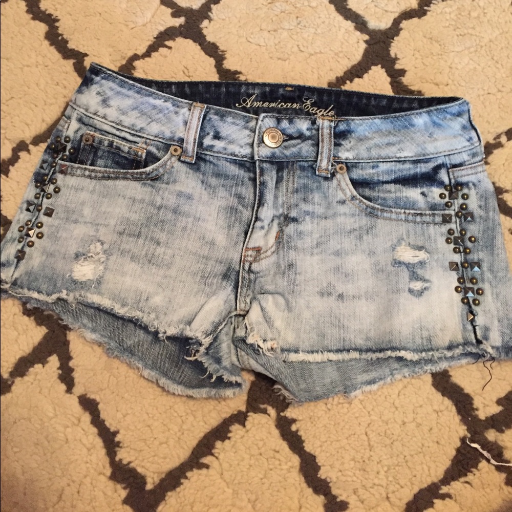 American Eagle Distressed Beaded Blue Jean Shorts