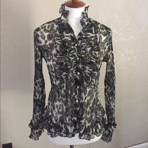 Black and white button down the front shirt.