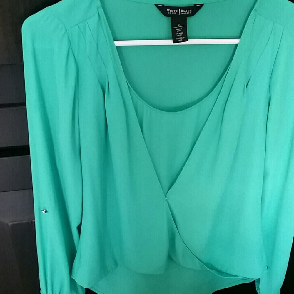 WHBM green dress top long sleeves sz 2