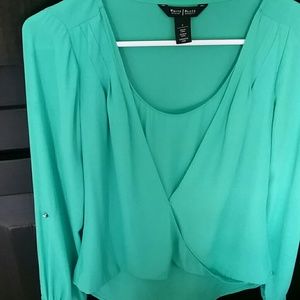 WHBM green dress top long sleeves sz 2