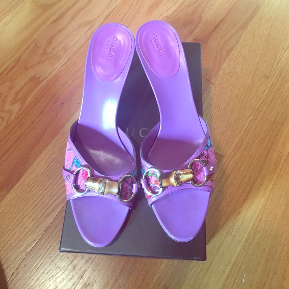 Purple floral Gucci slides