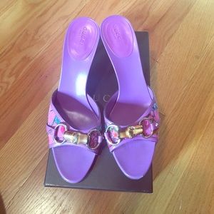 Purple floral Gucci slides