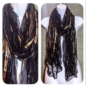 BLACK CHIFFON SCARF W/ GOLD LUREX
