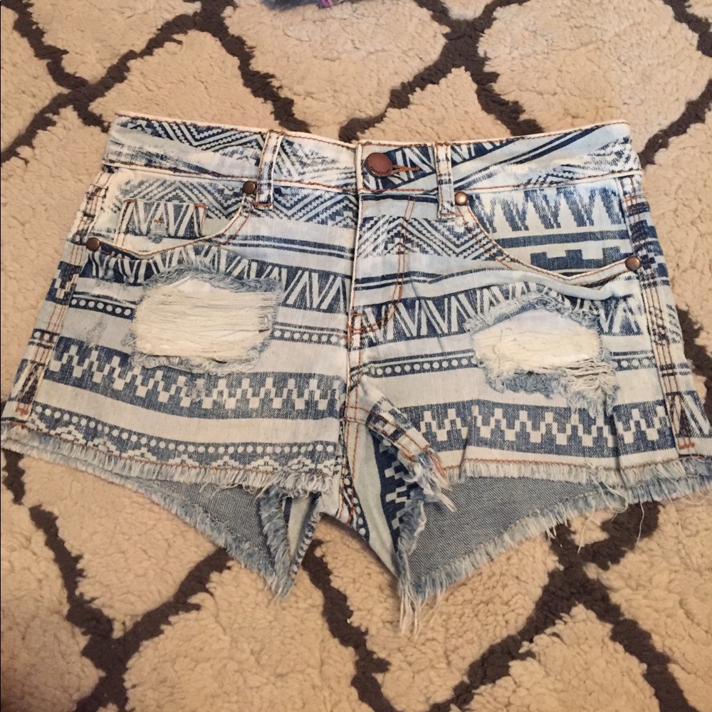 Aztec Blue Jean Distressed Shorts