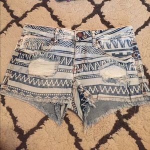 Aztec Blue Jean Distressed Shorts