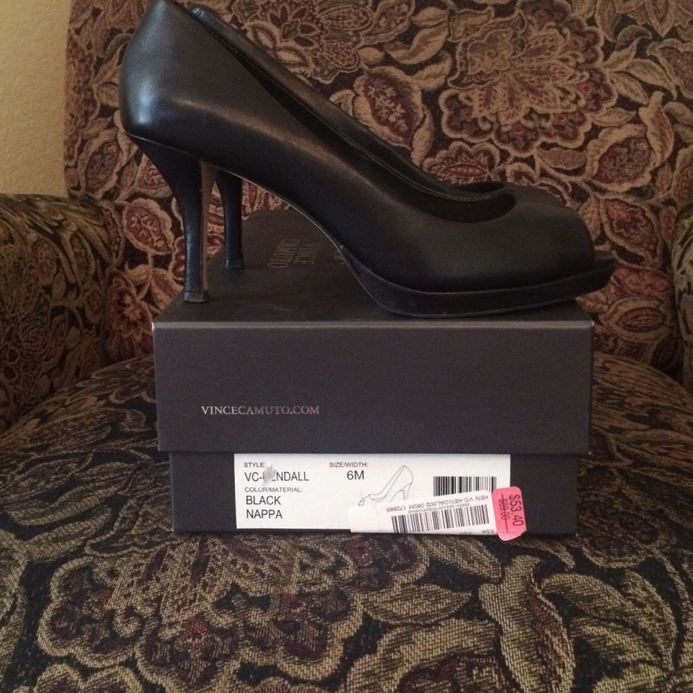 Black Heels. Vince Camuto platform peep toe pump.