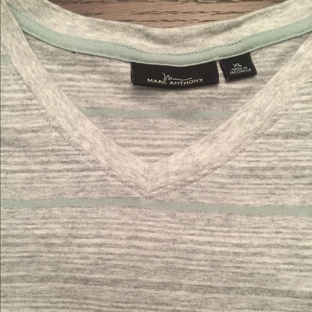 Grey shirt with grey and mint green stripes