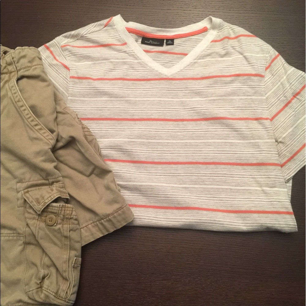 Grey Marc Anthony shirt with few orange stripes