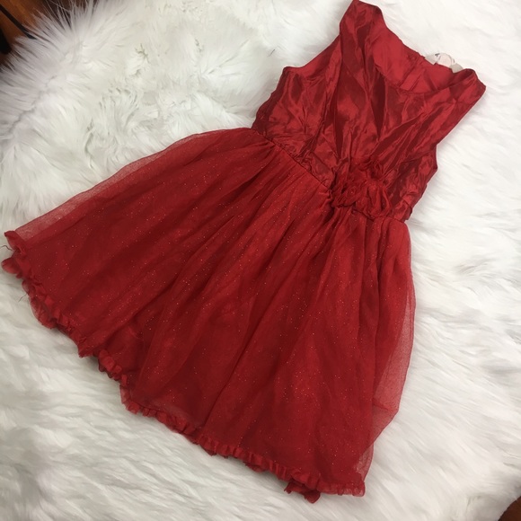 H&M Other - H&M Girls Red Glitter Tulle Mesh Floral Formal