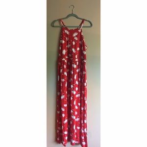 Red Floral Pattern Maxi Dress