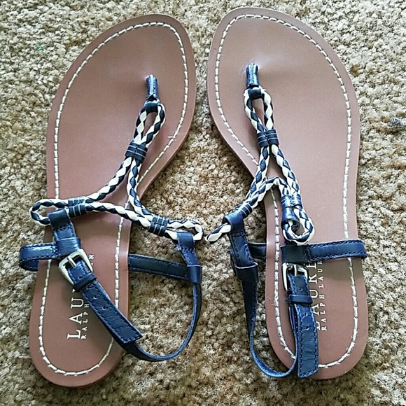 Ralph Lauren Blue & White Braided Thong Sandals Size 6 - Picture 2 of 6