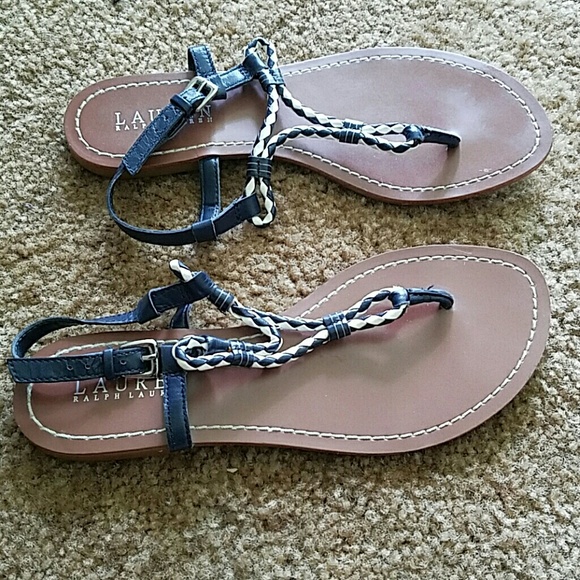 Ralph Lauren Blue & White Braided Thong Sandals Size 6 - Picture 3 of 6