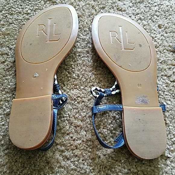 Ralph Lauren Blue & White Braided Thong Sandals Size 6 - Picture 4 of 6