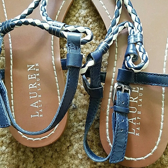 Ralph Lauren Blue & White Braided Thong Sandals Size 6 - Picture 5 of 6