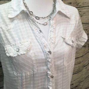 Charlotte Russe Sheer white button down top XL