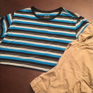 Blue black and white stripe t shirt for men